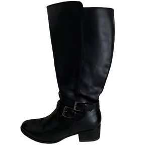Naturalized Wide Calf Black Leather Riding Boots